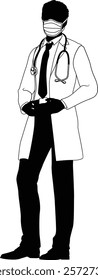 Silhouette doctor man medical healthcare person in a lab coat and ppe mask.