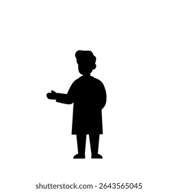 Silhouette of a doctor or medical professional standing and explaining something. Flat black illustration for medical, health consultation, or hospital themes.