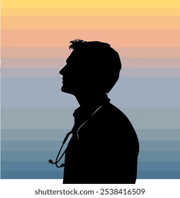 Silhouette of a Doctor in Profile With a Stethoscope Against a Soft Gradient Background of Pastel Colors. Perfect for Healthcare, Medical, and Wellness Themes With a Modern Touch.