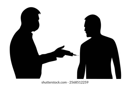 Silhouette of Doctor Vaccinating a Man. People and activities in the field of health care and medicine