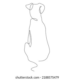 Silhouette of a dog from behind drawn with one continuous line. The design is suitable for modern tattoos, decor, logo, website design, sticker, icon, mascot, symbol, t-shirt print. Isolated vector