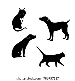 silhouette of a dog and a black cat with a white background