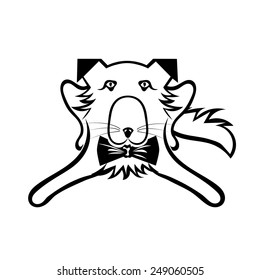 Silhouette of a dog with a bow tie around his neck isolated on white background. Gentleman. Elegance. Vector illustration.