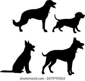silhueta cão raça posturas ato preto cão raça formas cor monocromática no fundo branco