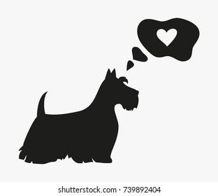 Silhouette of dog with bubble on the white background. Vector illustration.
