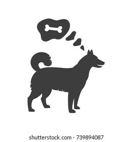 Silhouette of dog with bubble on the white background. Vector illustration.