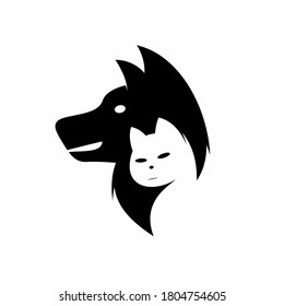 Silhouette of dog and cat in one shape vector template