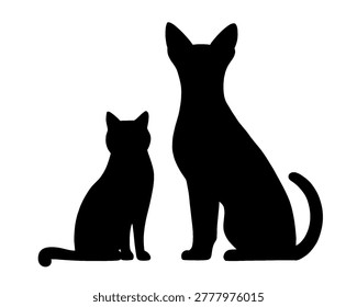 silhouette of dog and cat playing together, vector illustration 3