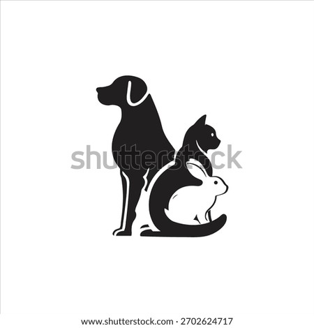 Silhouette of a dog, cat, and rabbit grouped together, symbolizing pet care and animal companionship