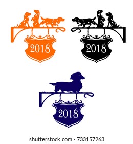 Silhouette of a dog collection 2018 (orange, black, blue,), cartoon on a white background.vector.