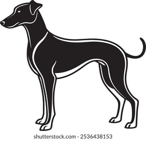 Silueta de un perro. Silueta de Vector de un perro sobre un fondo blanco. Perro negro aislado sobre fondo blanco. canino recortado. obras de arte y Ilustraciones vectoriales hechas a mano.