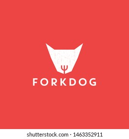 silhouette Dog head or face with fork logo design vector icon illustration inspiration