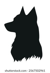 Silhouette of a dog head in profile on plain white background for wildlife illustration concept