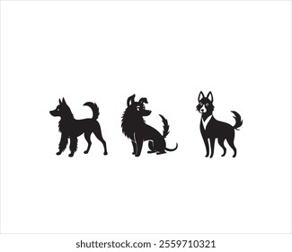 Silhouette Dog Icons - Three Stylized Black and White Dog Designs in a Minimalist Art Style