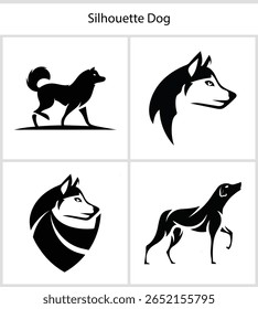 Silhueta Cachorro Ilustrações Uma Coleção de Arte Canina Representando Várias Raças de Cachorro em Silhuetas Preto e Branco Marcantes