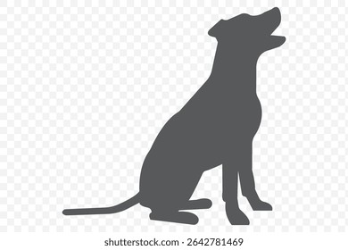 A silhouette dog isolated on a transparent background .   Vector black dog silhouette isolated . 