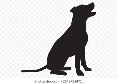 A silhouette dog isolated on a transparent background .   Vector black dog silhouette isolated . 