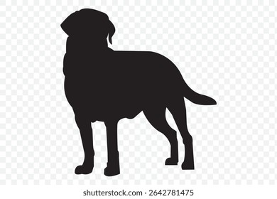 A silhouette dog isolated on a transparent background .   Vector black dog silhouette isolated . 