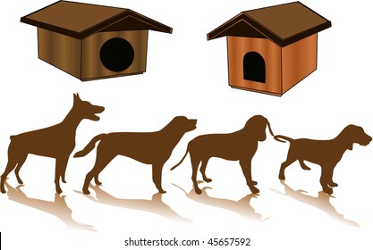 silhouette of a dog, and kennels