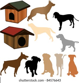 silhouette of a dog, and kennels