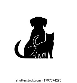 silueta de ilustración de perro y gatito