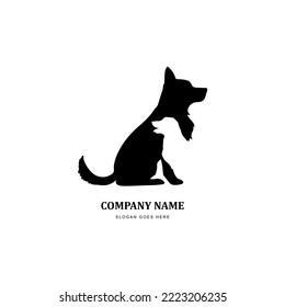 Silhouette dog logo design with negative space vector