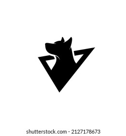 silhouette dog logo in triangle vector illustration