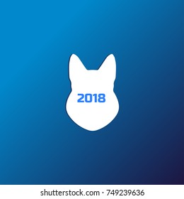 Silhouette of a dog on blue background. Symbol of the 2018. New Year's card. Vector illustration