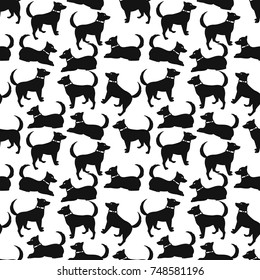 Silhouette of a dog on a white background. Seamless pattern.