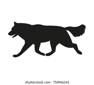 Silhouette of the dog on the white background. Vector illustration.