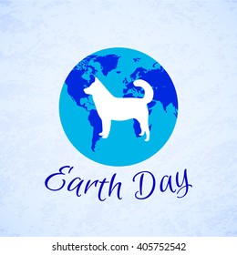 Silhouette Of A Dog Over Planet Earth. Earth Day