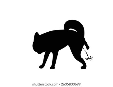 Silueta de un perro orinando. Fondo aislado. Ilustración vectorial.