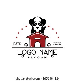 Silhouette dog of pet care logo. Editable EPS vector file. Icon for animal lover, healthy and clinic club community. Vintage modern style. Happy, fun look. Apply to web site, mobile smart phone apps