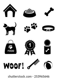 Silhouette of dog related icon collection isolated white background