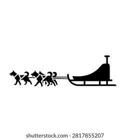 Silhouette of a dog sled team pulling a sled