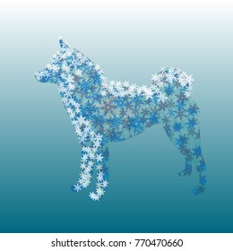 Silhouette of a dog, snowflakes. The symbol of the year. Vector illustration.