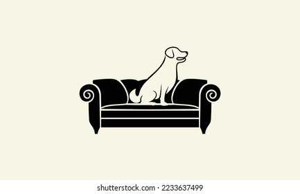 logotipo de perro y sofá de silueta