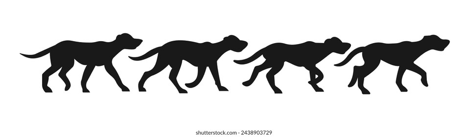 silhouette dog walk. black isolated white background