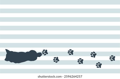 Silhouette of a dog walking with footprints