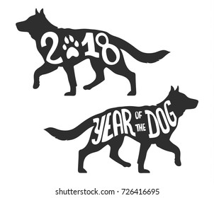 Silhouette of the dog walking, isolated vector illustration for the Chinese Year of the Dog 2018