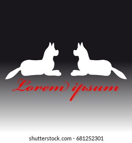 Silhouette of a dogs on dark background. Vector illustration.