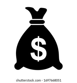 Silhouette of a dollar bag with a white background. Vector illustration