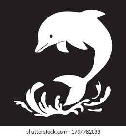 silhouette dolphin jump vector illustration black white