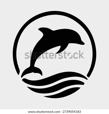 Silhouette dolphin jumping out of ocean waves inside a circle vector illustration