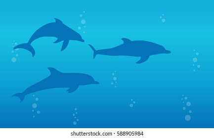 Silhouette of dolphin landscape background