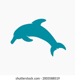 The silhouette of a dolphin. Dolphin outline for children's textbooks, marine environment, logos. Blue vector silhouette of a dolphin on a white background