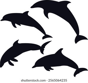 silhouette of dolphin set illustration vector for logo, icon  white background