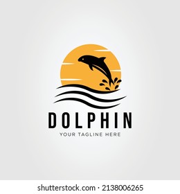 silhouette dolphin or whale in ocean logo vector illustration design