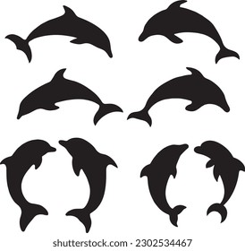Silhouette of dolphins icon set vector illustration. This is an editable and printable high quality vector eps file.
