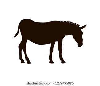 Silhouette of a donkey. Black on white vector illustration